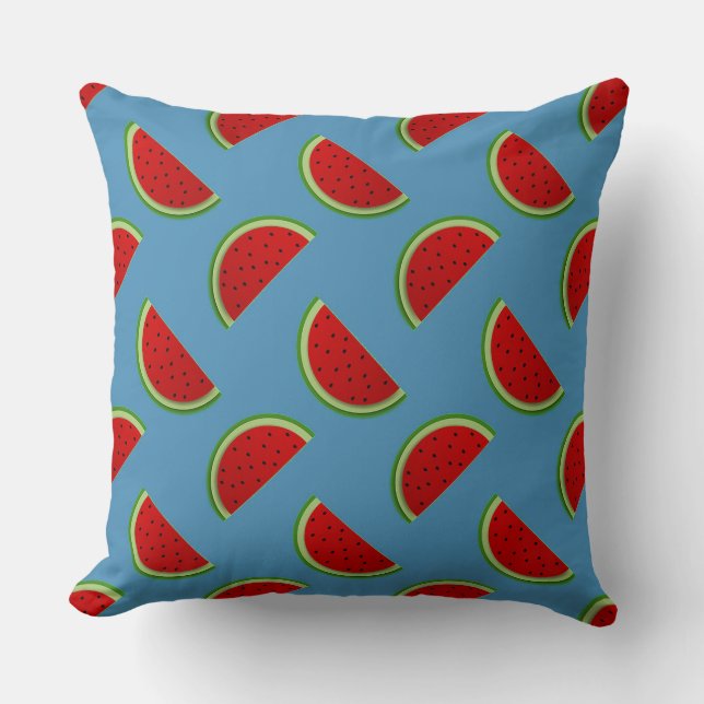 Watermelon Slices on a Bright Blue Background Cushion (Front)