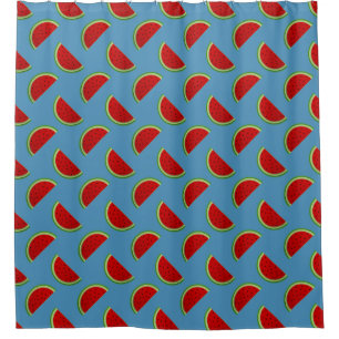 Watermelon Slices on a Bright Blue Background Shower Curtain