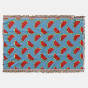 Watermelon Slices on a Bright Blue Background Throw Blanket