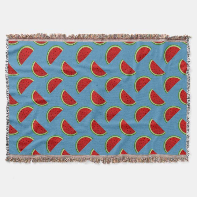 Watermelon Slices on a Bright Blue Background Throw Blanket (Front)