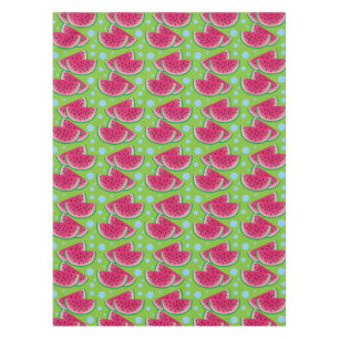 Watermelon Slices on Green with Blue Dots Tablecloth