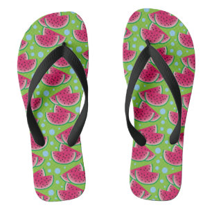 Watermelon Slices on Green with Blue Dots Thongs