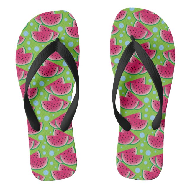 Watermelon Slices on Green with Blue Dots Thongs (Footbed)