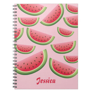 Watermelon Slices On Pink With Personalised Name Notebook