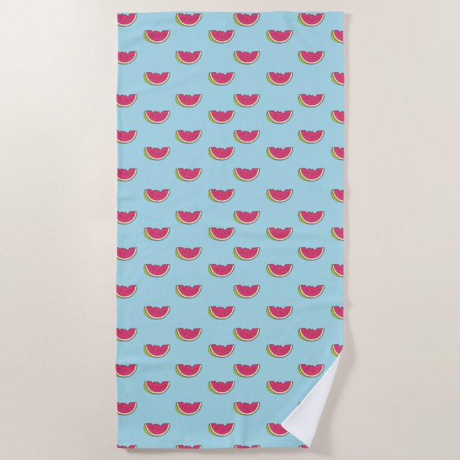 Watermelon Slices on Teal Pattern Beach Towel (Front)