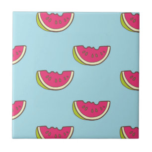 Watermelon Slices on Teal Pattern Ceramic Tile