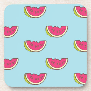 Watermelon Slices on Teal Pattern Coaster