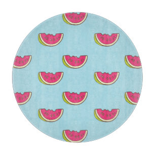 Watermelon Slices on Teal Pattern Cutting Board