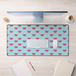 Watermelon Slices on Teal Pattern Desk Mat