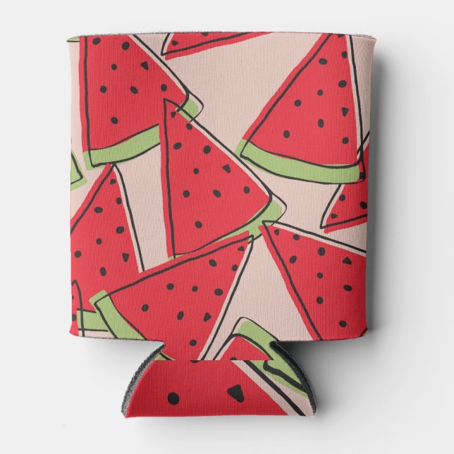 Watermelon Slices Pink Background Pattern Can Cooler (Front)