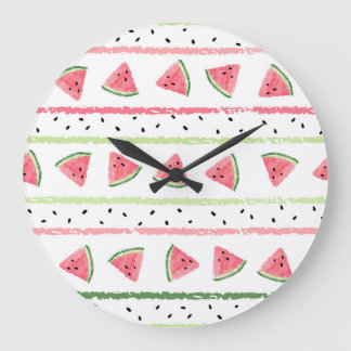 Watermelon Slices: Watercolor Striped Seamless Large Clock