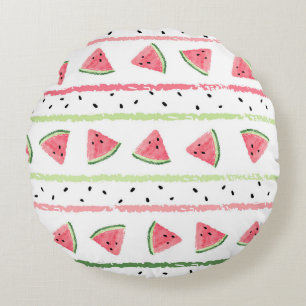 Watermelon Slices: Watercolor Striped Seamless Round Cushion