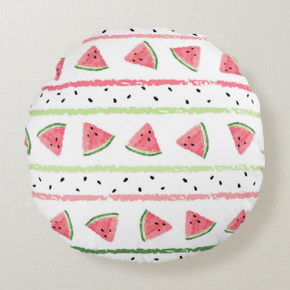 Watermelon Slices: Watercolor Striped Seamless Round Cushion