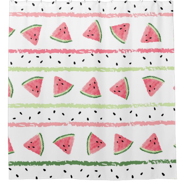 Watermelon Slices: Watercolor Striped Seamless Shower Curtain (Front)