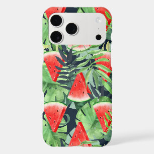 Watermelon slices with tropical leaves
