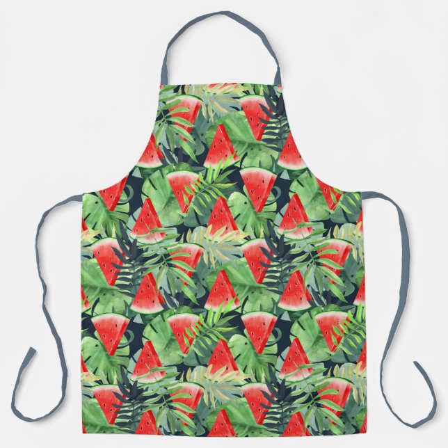 Watermelon slices with tropical leaves apron (Front)