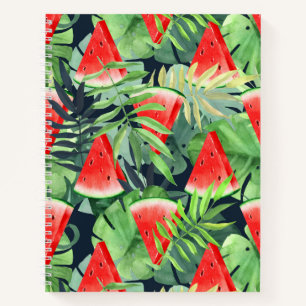 Watermelon slices with tropical leaves notebook