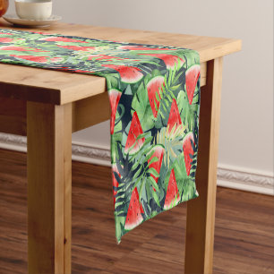 Watermelon slices with tropical leaves short table runner