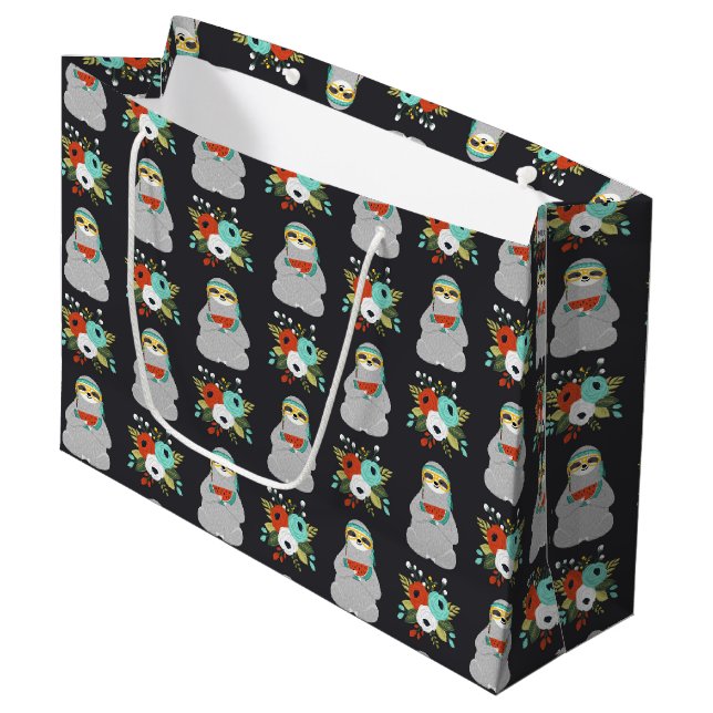 Watermelon Sloth Pattern Large Gift Bag (Front Angled)