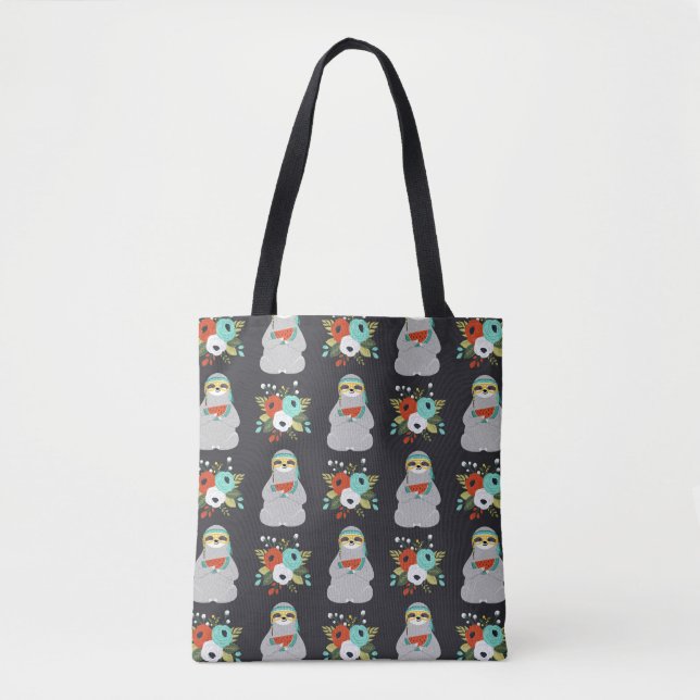 Watermelon Sloth Pattern Tote Bag (Front)