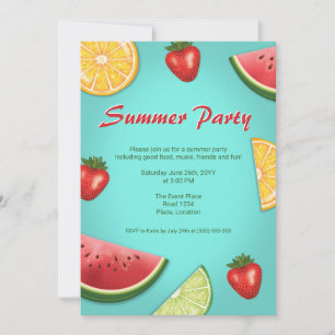 Watermelon Strawberry Lime Fruits Summer Party Invitation