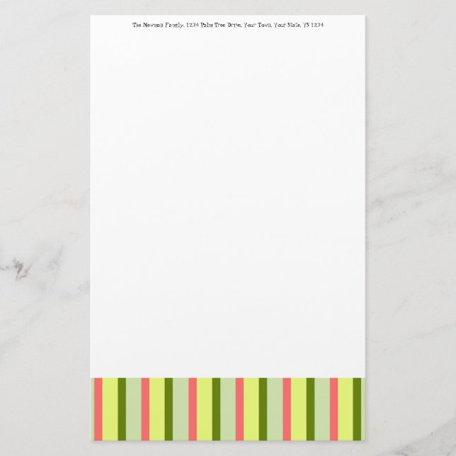 Watermelon Stripe Classic Text stationery (Front)