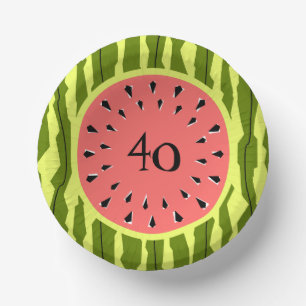 Watermelon Stripe Pink 40 Age Paper Plate
