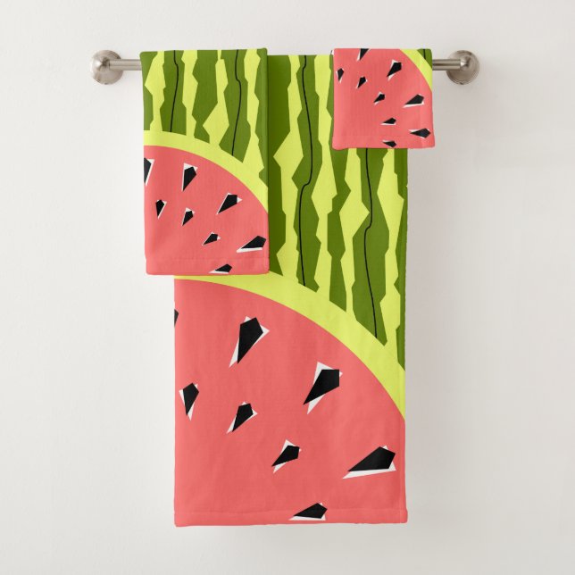 Watermelon Stripe Pink Bath Towel Set (Insitu)