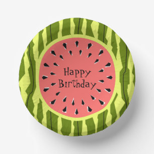 Watermelon Stripe Pink Happy Birthday Paper Plate
