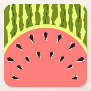 Watermelon Stripe Pink Square Paper Coaster