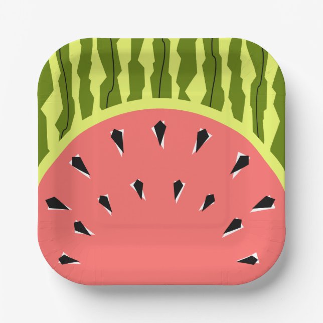 Watermelon Stripe Pink square paper plates (Front)