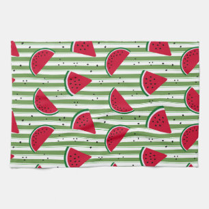 Watermelon Stripe Seamless Pattern Tea Towel