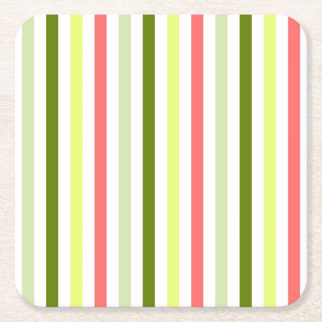 Watermelon Stripe Thin Square Paper Coaster (Front)