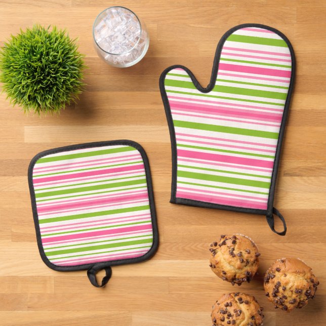 Watermelon Stripes Oven Mitt & Pot Holder Set (Top Down)