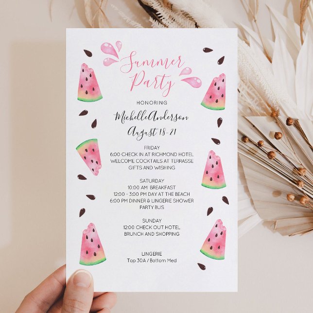Watermelon Summer Bachelorette Weekend Itinerary (Watermelon Summer Bachelorette Weekend Itinerary invitation)