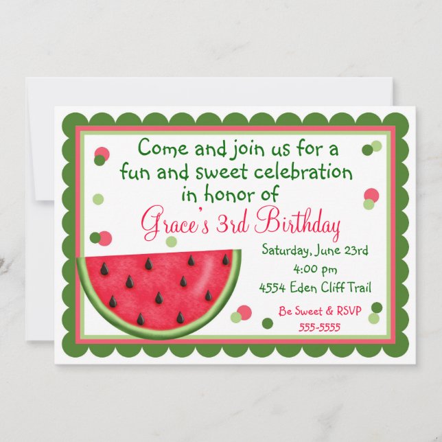Watermelon Summer Birthday Invitations (Front)