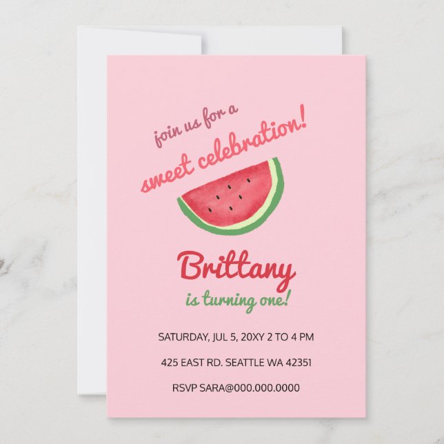 watermelon summer birthday party invitation (Front)