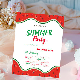 Watermelon, Summer Birthday Party Invitation