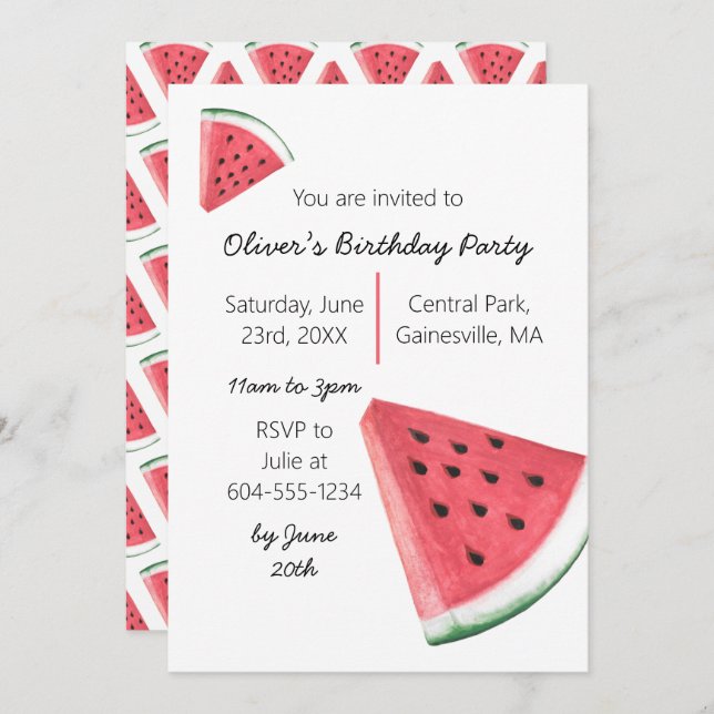 Watermelon Summer Birthday Party Invitation (Front/Back)