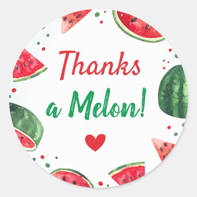 Watermelon Summer Birthday Party Thanks a Melon Classic Round Sticker (Front)