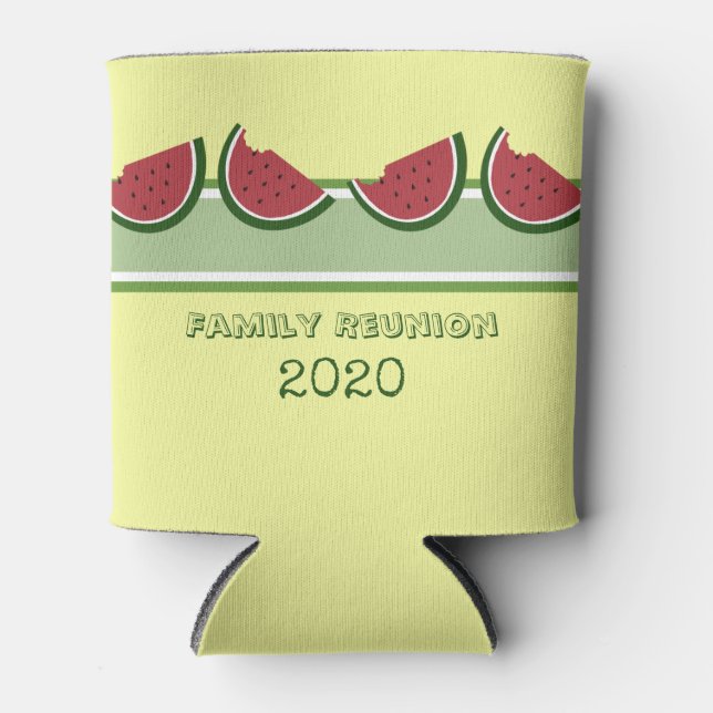 Watermelon Summer Family Reunion Fun Yellow Can Cooler (Front)