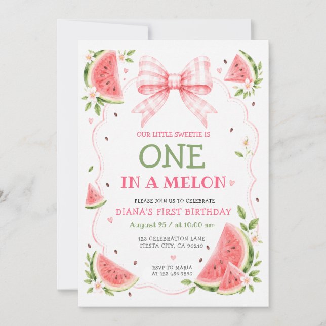 Watermelon Summer First Birthday  Invitation (Front)