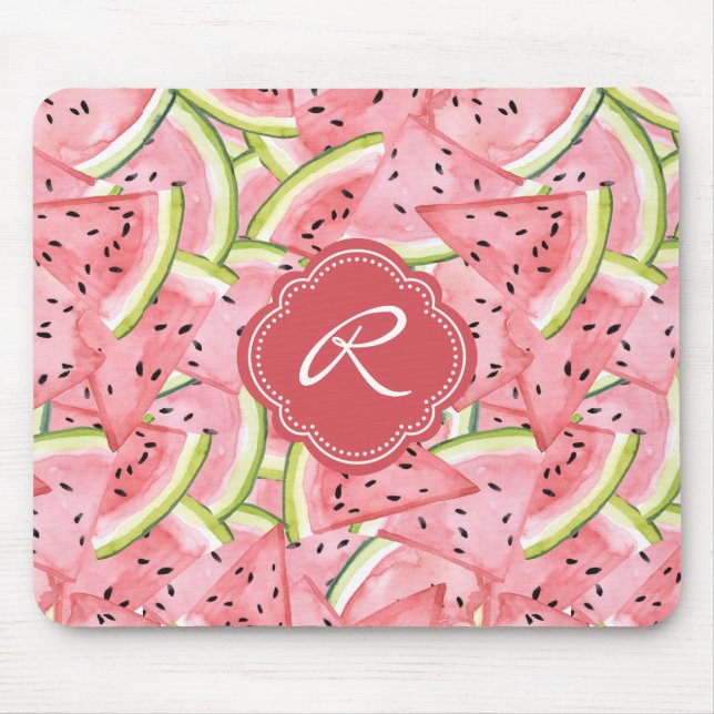 Watermelon Summer Fresh Pattern with Monogram Mouse Pad (Front)