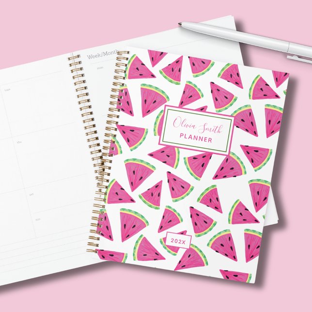 Watermelon Summer Fruit pattern Planner (Pink watermelon tropical fruit planner with custom text. Perfect for back to school or home office.)