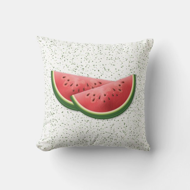 Watermelon Summer Fruit Slices And Green Dots Cushion (Front)