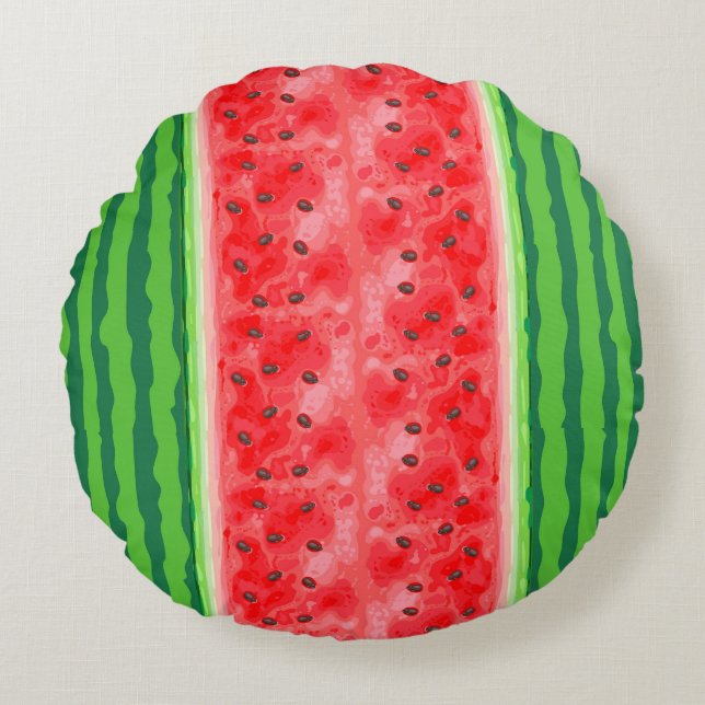 Watermelon summer fruit stripes round cushion (Front)