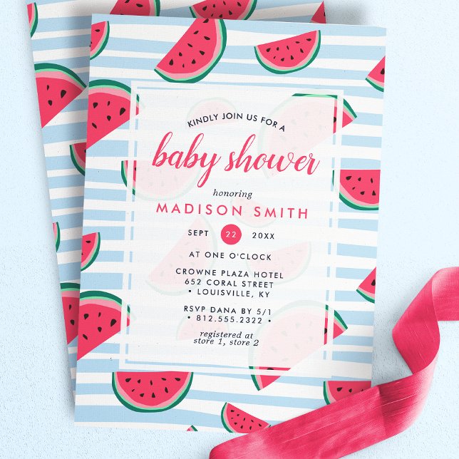 Watermelon Summer Pink Green Fruit Baby Shower Invitation (Creator Uploaded)