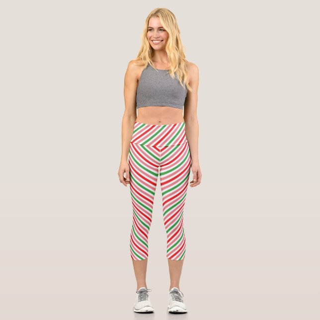 Watermelon Summer Stripes Pattern-56206 Capri Leggings (Front)