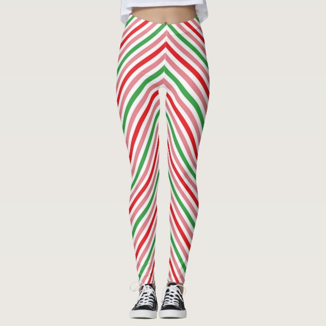 Watermelon Summer Stripes Pattern-56206 Leggings (Front)
