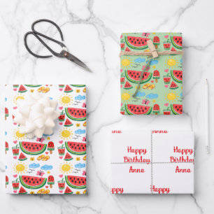Watermelon Summer them Birthday Wrapping Paper Sheet